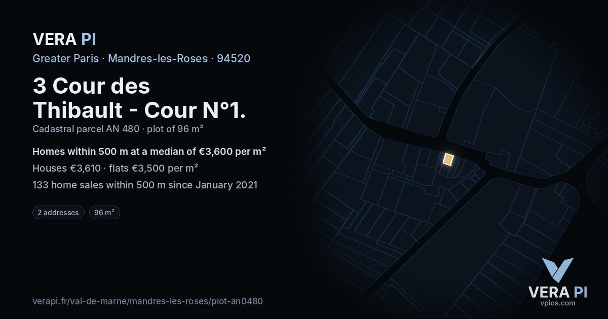 3 Cour des Thibault - Cour N°1, Mandres-les-Roses at night – the plot lit, the parcels around coloured by the prices near them