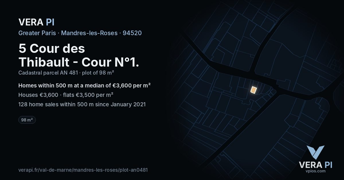 5 Cour des Thibault - Cour N°1, Mandres-les-Roses at night – the plot lit, the parcels around coloured by the prices near them