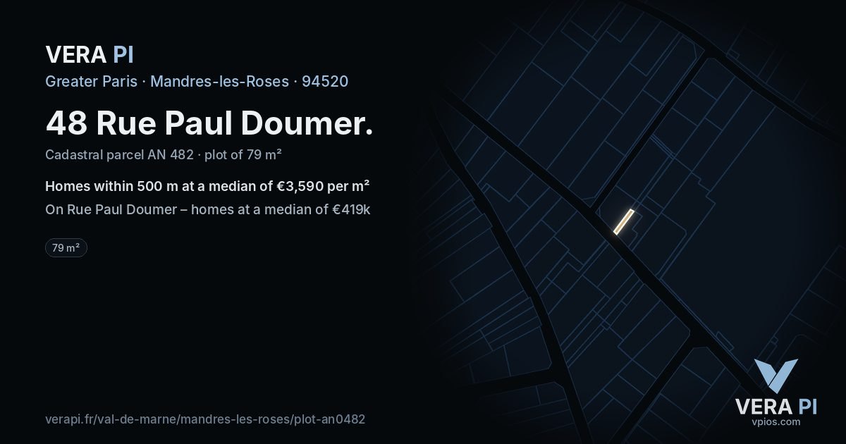 48 Rue Paul Doumer, Mandres-les-Roses at night – the plot lit, the parcels around coloured by the prices near them