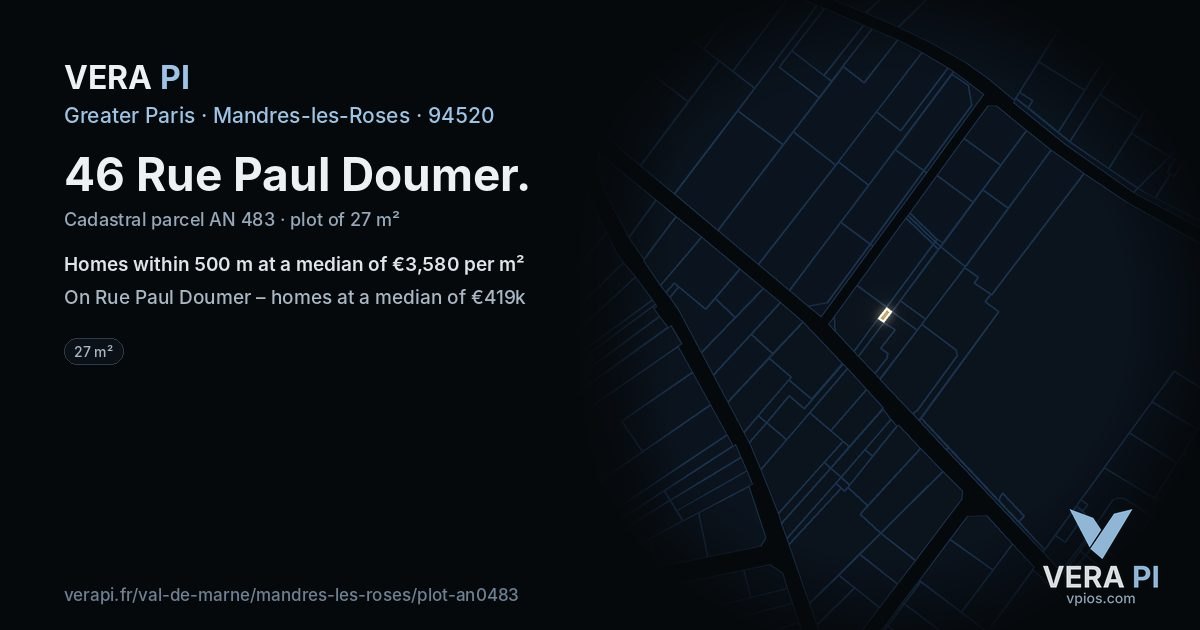 46 Rue Paul Doumer, Mandres-les-Roses at night – the plot lit, the parcels around coloured by the prices near them
