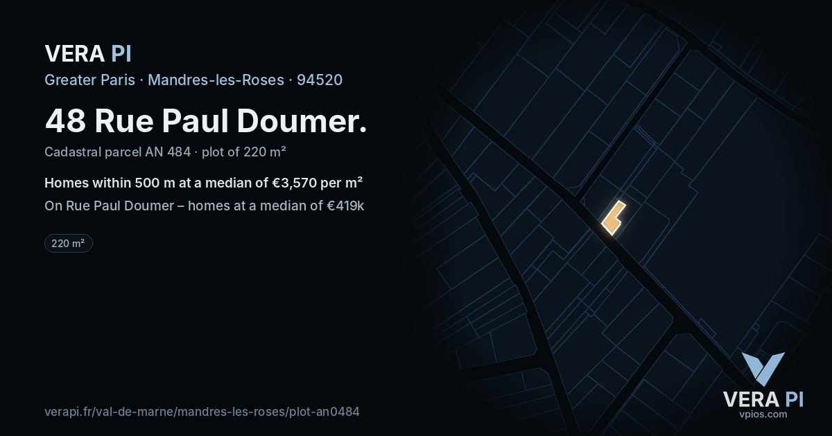 48 Rue Paul Doumer, Mandres-les-Roses at night – the plot lit, the parcels around coloured by the prices near them