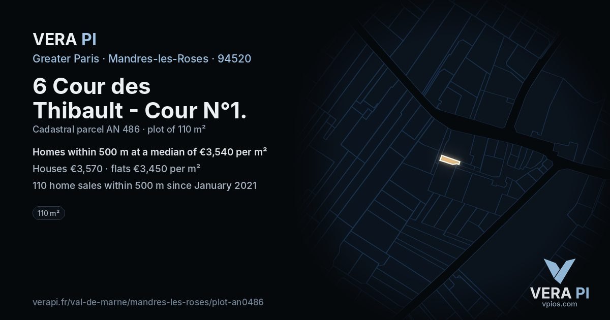 6 Cour des Thibault - Cour N°1, Mandres-les-Roses at night – the plot lit, the parcels around coloured by the prices near them