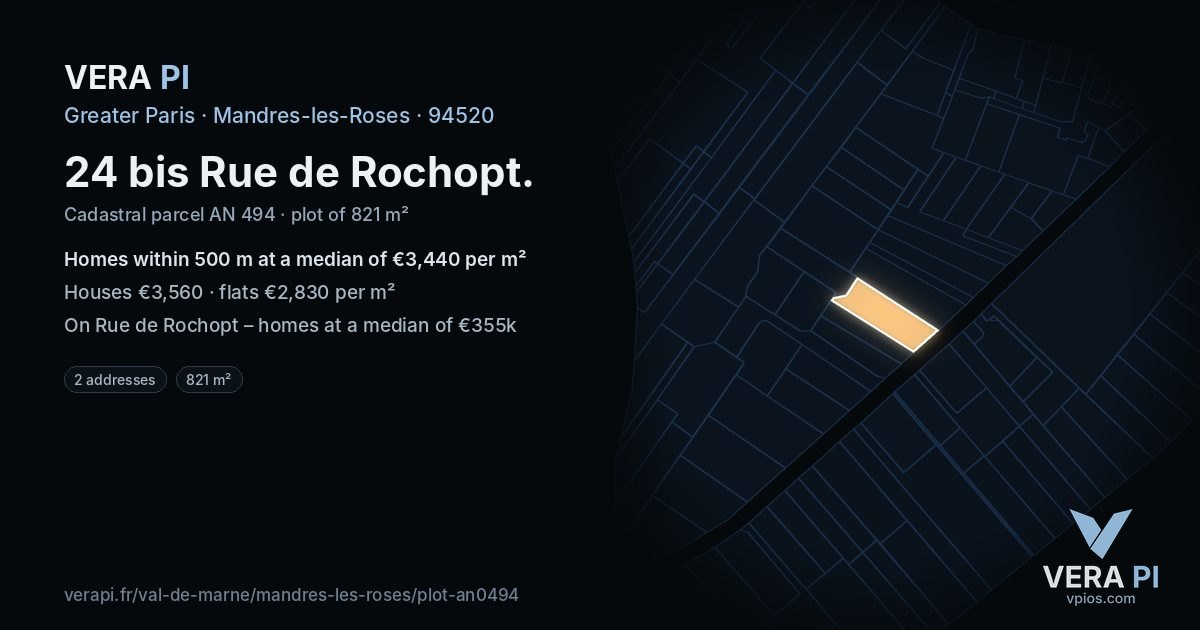 24 bis Rue de Rochopt, Mandres-les-Roses at night – the plot lit, the parcels around coloured by the prices near them
