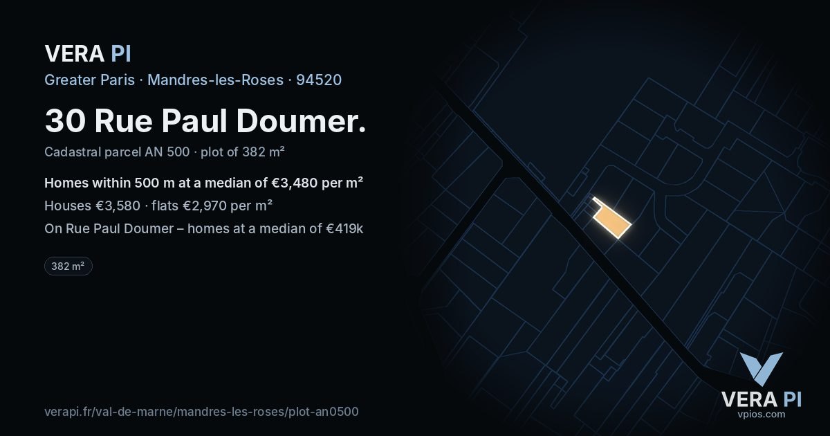 30 Rue Paul Doumer, Mandres-les-Roses at night – the plot lit, the parcels around coloured by the prices near them