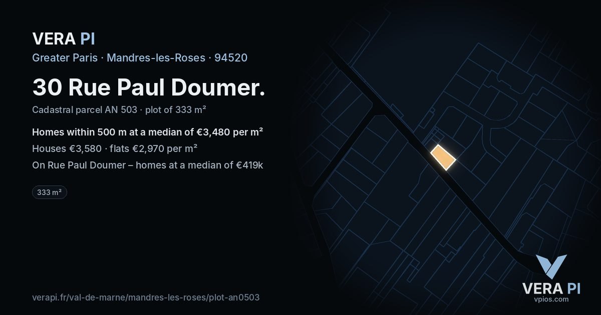 30 Rue Paul Doumer, Mandres-les-Roses at night – the plot lit, the parcels around coloured by the prices near them
