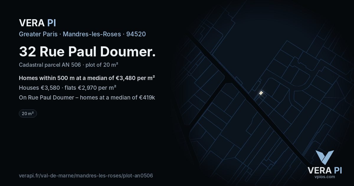 32 Rue Paul Doumer, Mandres-les-Roses at night – the plot lit, the parcels around coloured by the prices near them