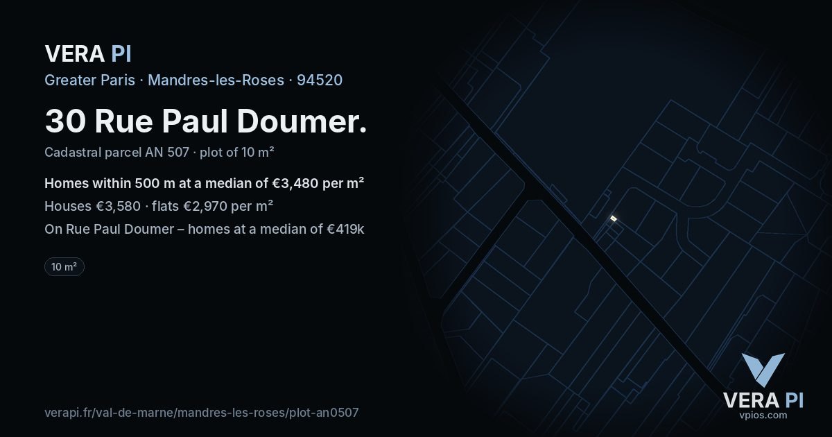 30 Rue Paul Doumer, Mandres-les-Roses at night – the plot lit, the parcels around coloured by the prices near them