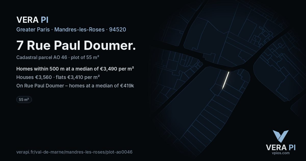 7 Rue Paul Doumer, Mandres-les-Roses at night – the plot lit, the parcels around coloured by the prices near them
