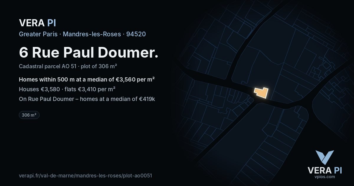 6 Rue Paul Doumer, Mandres-les-Roses at night – the plot lit, the parcels around coloured by the prices near them
