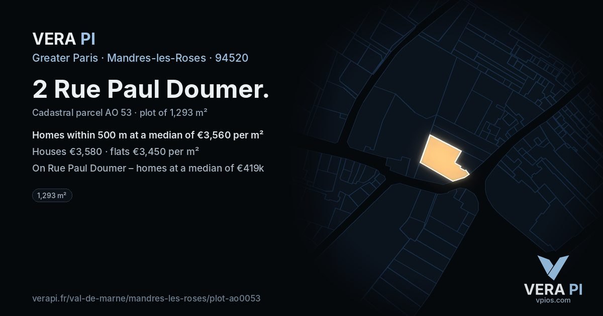 2 Rue Paul Doumer, Mandres-les-Roses at night – the plot lit, the parcels around coloured by the prices near them