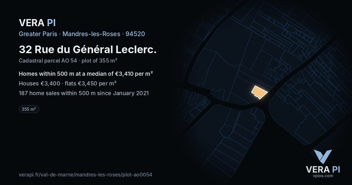 32 Rue du Général Leclerc, Mandres-les-Roses at night – the plot lit, the parcels around coloured by the prices near them