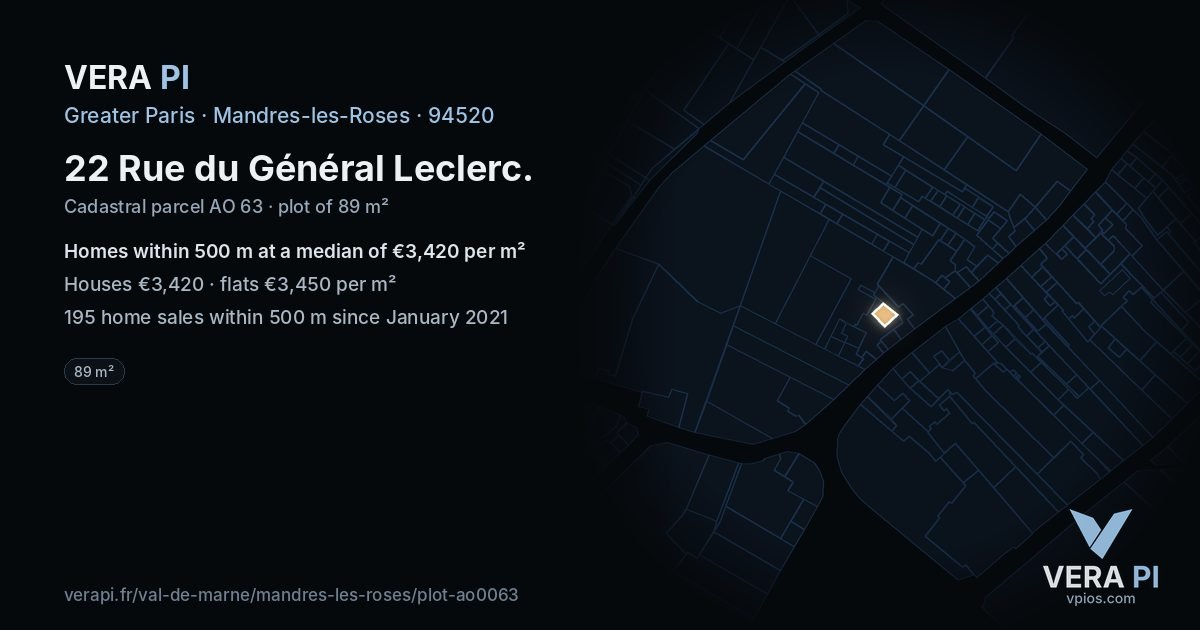 22 Rue du Général Leclerc, Mandres-les-Roses at night – the plot lit, the parcels around coloured by the prices near them