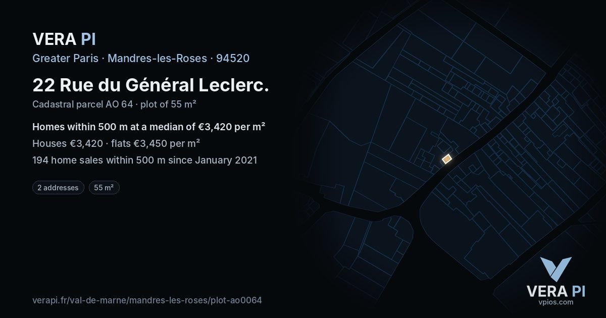 22 Rue du Général Leclerc, Mandres-les-Roses at night – the plot lit, the parcels around coloured by the prices near them