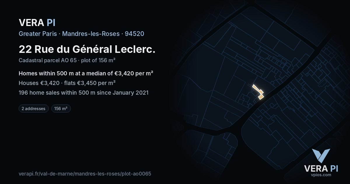 22 Rue du Général Leclerc, Mandres-les-Roses at night – the plot lit, the parcels around coloured by the prices near them