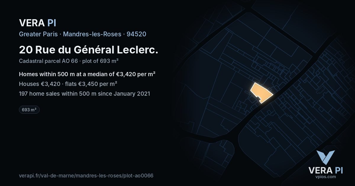 20 Rue du Général Leclerc, Mandres-les-Roses at night – the plot lit, the parcels around coloured by the prices near them