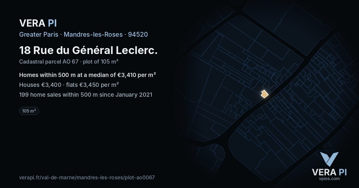 18 Rue du Général Leclerc, Mandres-les-Roses at night – the plot lit, the parcels around coloured by the prices near them