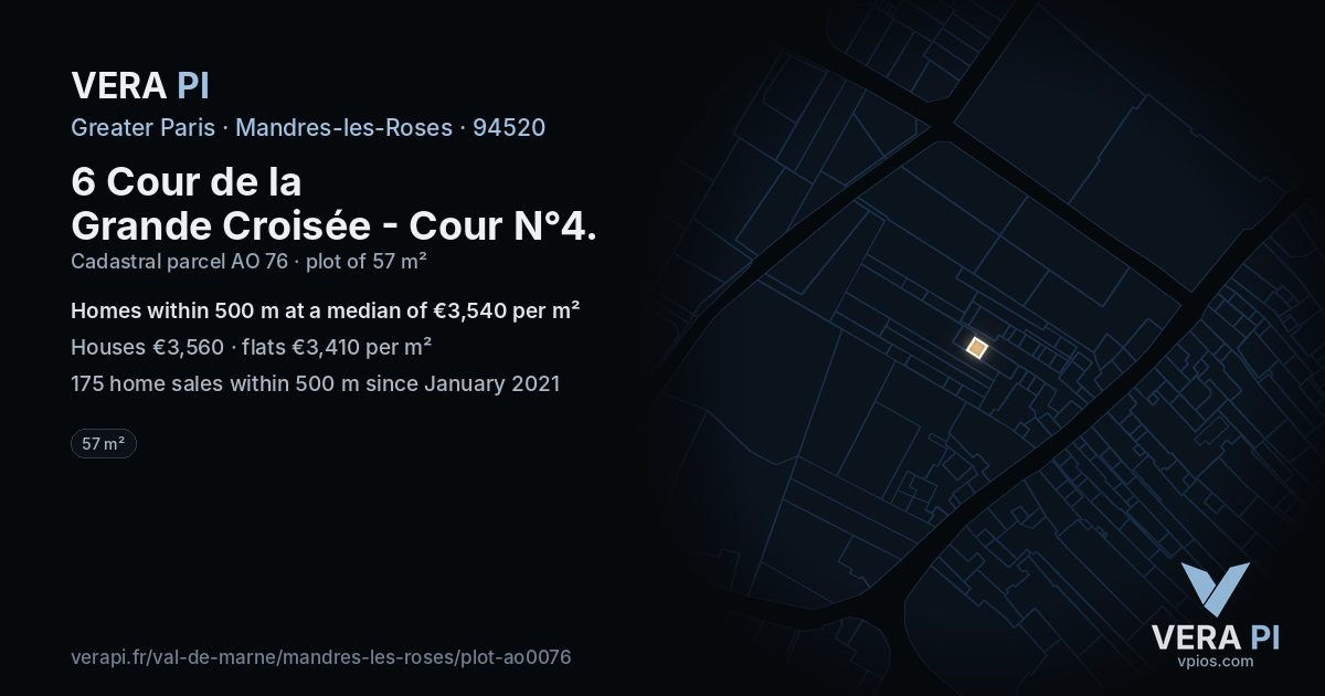 6 Cour de la Grande Croisée - Cour N°4, Mandres-les-Roses at night – the plot lit, the parcels around coloured by the prices near them