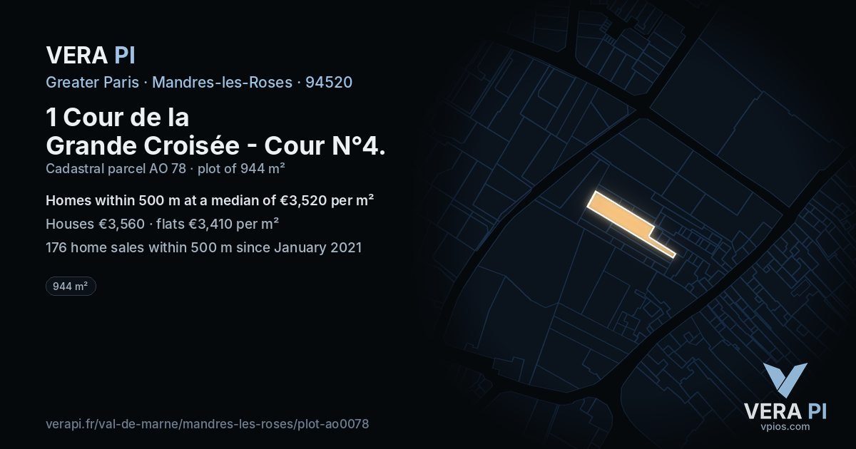 1 Cour de la Grande Croisée - Cour N°4, Mandres-les-Roses at night – the plot lit, the parcels around coloured by the prices near them