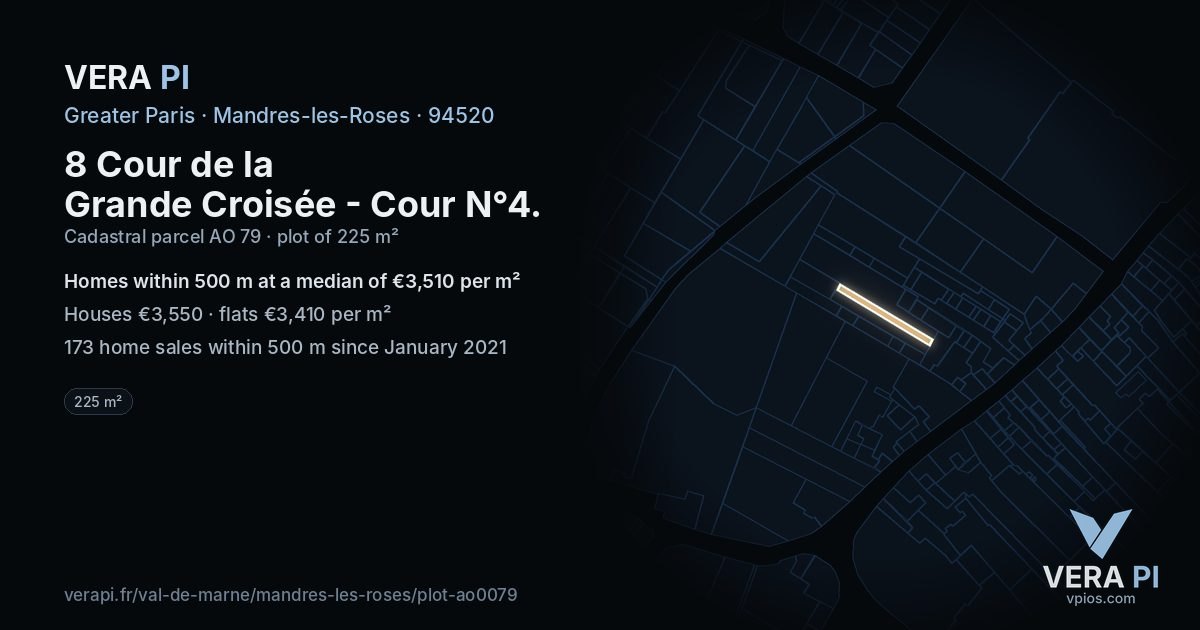 8 Cour de la Grande Croisée - Cour N°4, Mandres-les-Roses at night – the plot lit, the parcels around coloured by the prices near them