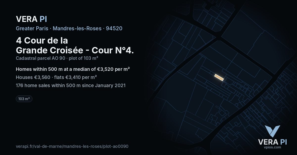 4 Cour de la Grande Croisée - Cour N°4, Mandres-les-Roses at night – the plot lit, the parcels around coloured by the prices near them