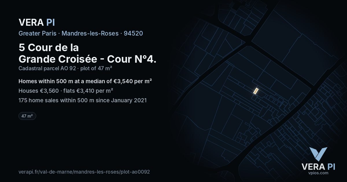5 Cour de la Grande Croisée - Cour N°4, Mandres-les-Roses at night – the plot lit, the parcels around coloured by the prices near them