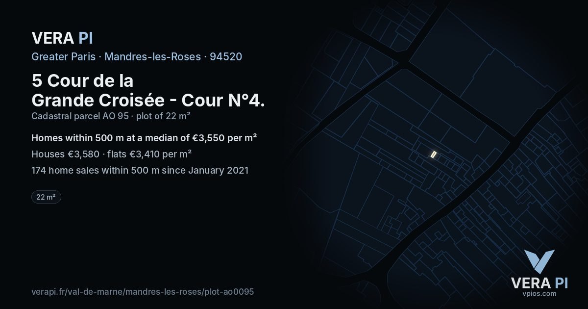 5 Cour de la Grande Croisée - Cour N°4, Mandres-les-Roses at night – the plot lit, the parcels around coloured by the prices near them