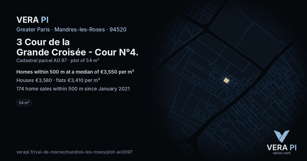 3 Cour de la Grande Croisée - Cour N°4, Mandres-les-Roses at night – the plot lit, the parcels around coloured by the prices near them