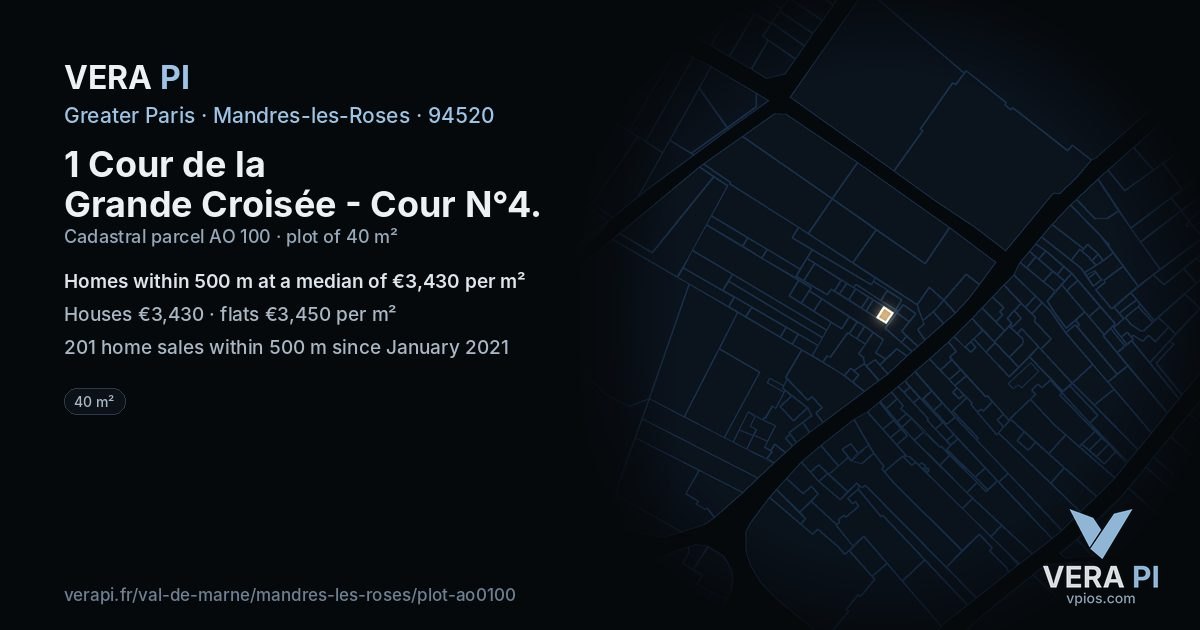 1 Cour de la Grande Croisée - Cour N°4, Mandres-les-Roses at night – the plot lit, the parcels around coloured by the prices near them