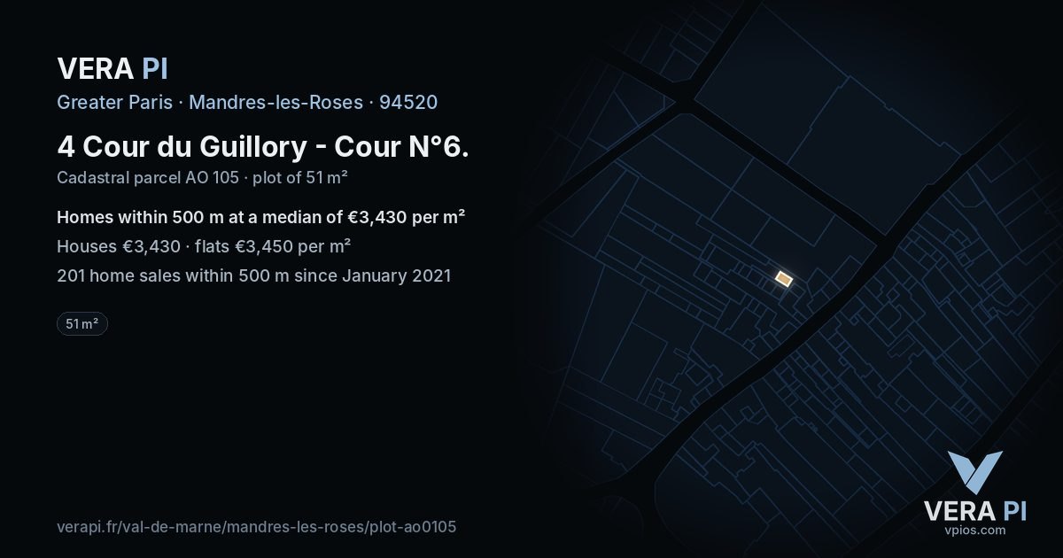 4 Cour du Guillory - Cour N°6, Mandres-les-Roses at night – the plot lit, the parcels around coloured by the prices near them