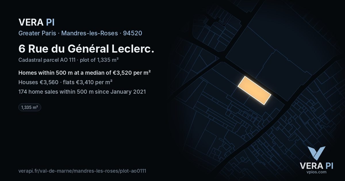 6 Rue du Général Leclerc, Mandres-les-Roses at night – the plot lit, the parcels around coloured by the prices near them