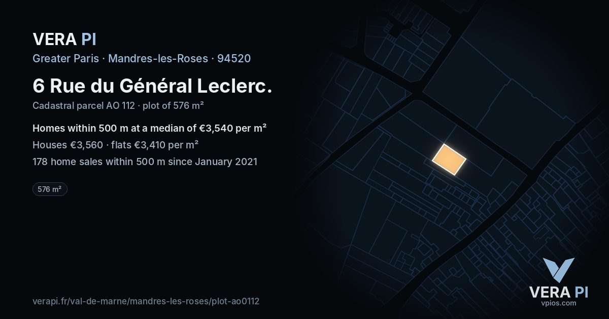 6 Rue du Général Leclerc, Mandres-les-Roses at night – the plot lit, the parcels around coloured by the prices near them