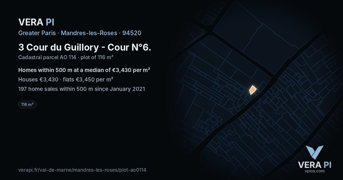 3 Cour du Guillory - Cour N°6, Mandres-les-Roses at night – the plot lit, the parcels around coloured by the prices near them
