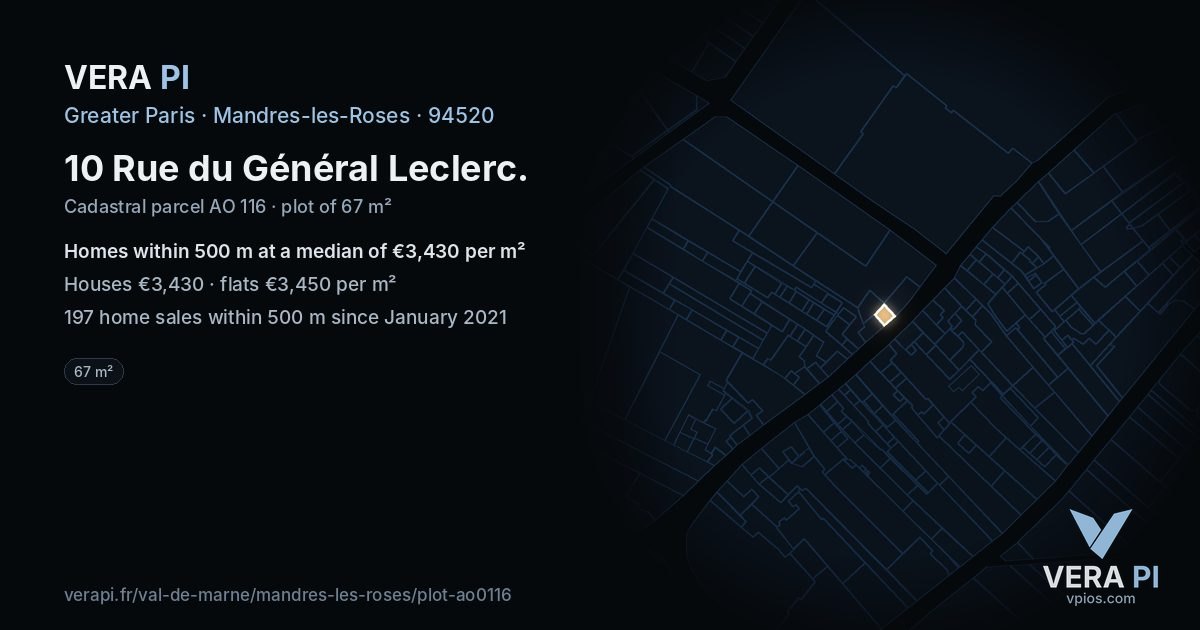 10 Rue du Général Leclerc, Mandres-les-Roses at night – the plot lit, the parcels around coloured by the prices near them