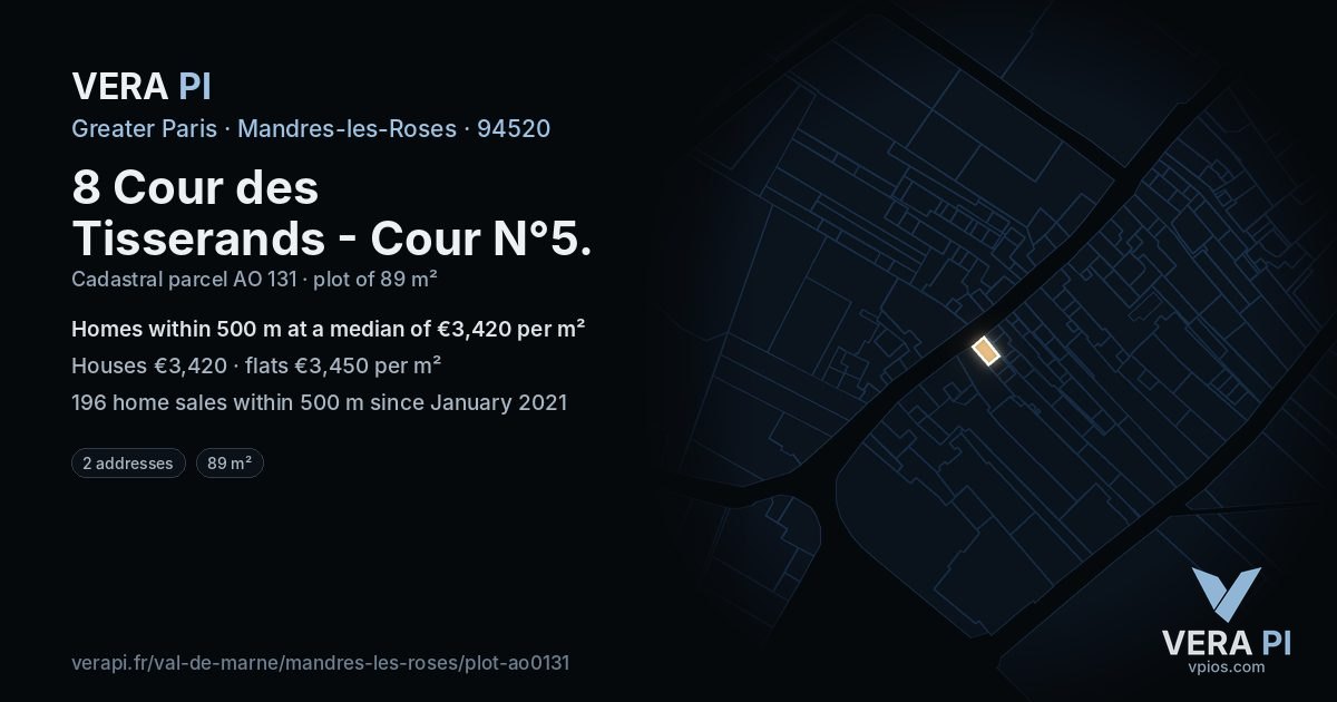 8 Cour des Tisserands - Cour N°5, Mandres-les-Roses at night – the plot lit, the parcels around coloured by the prices near them