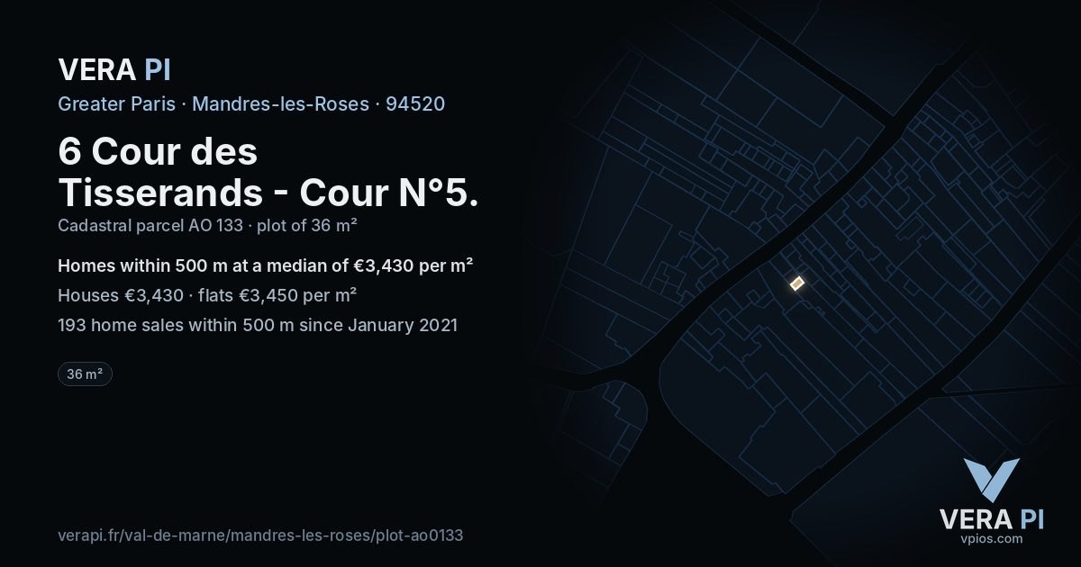 6 Cour des Tisserands - Cour N°5, Mandres-les-Roses at night – the plot lit, the parcels around coloured by the prices near them