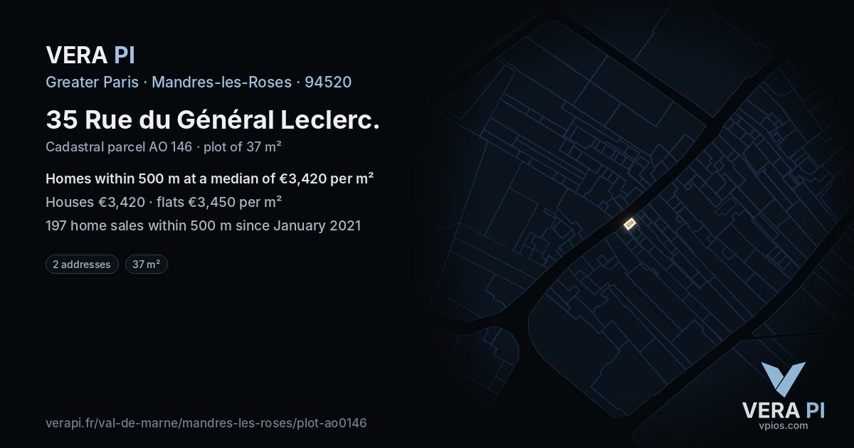 35 Rue du Général Leclerc, Mandres-les-Roses at night – the plot lit, the parcels around coloured by the prices near them