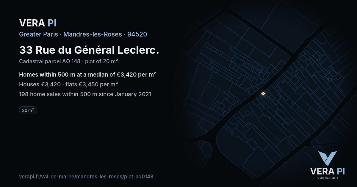 33 Rue du Général Leclerc, Mandres-les-Roses at night – the plot lit, the parcels around coloured by the prices near them