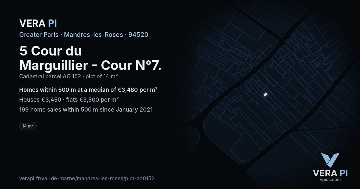 5 Cour du Marguillier - Cour N°7, Mandres-les-Roses at night – the plot lit, the parcels around coloured by the prices near them