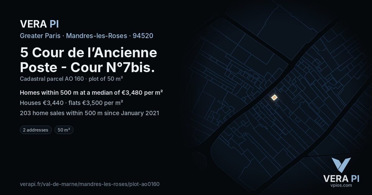 5 Cour de l’Ancienne Poste - Cour N°7bis, Mandres-les-Roses at night – the plot lit, the parcels around coloured by the prices near them