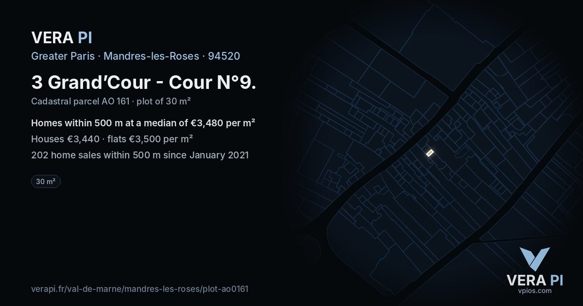 3 Grand’Cour - Cour N°9, Mandres-les-Roses at night – the plot lit, the parcels around coloured by the prices near them