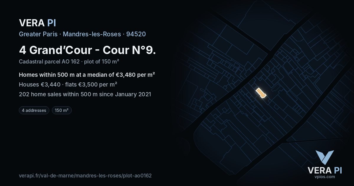 4 Grand’Cour - Cour N°9, Mandres-les-Roses at night – the plot lit, the parcels around coloured by the prices near them