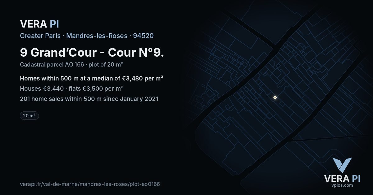9 Grand’Cour - Cour N°9, Mandres-les-Roses at night – the plot lit, the parcels around coloured by the prices near them