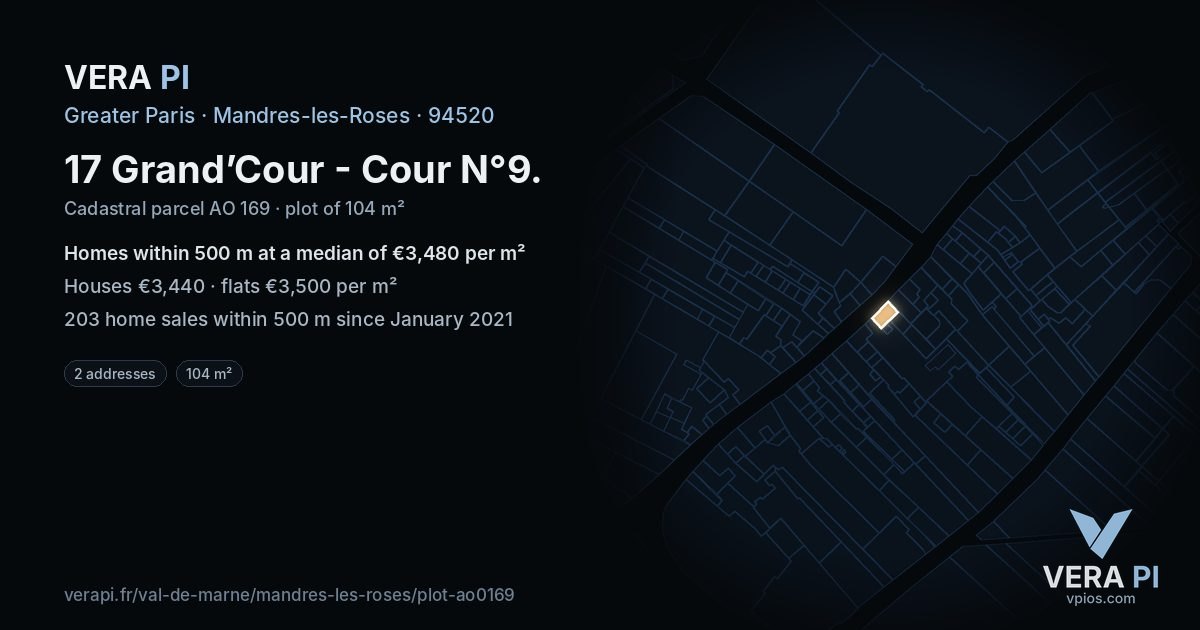 17 Grand’Cour - Cour N°9, Mandres-les-Roses at night – the plot lit, the parcels around coloured by the prices near them