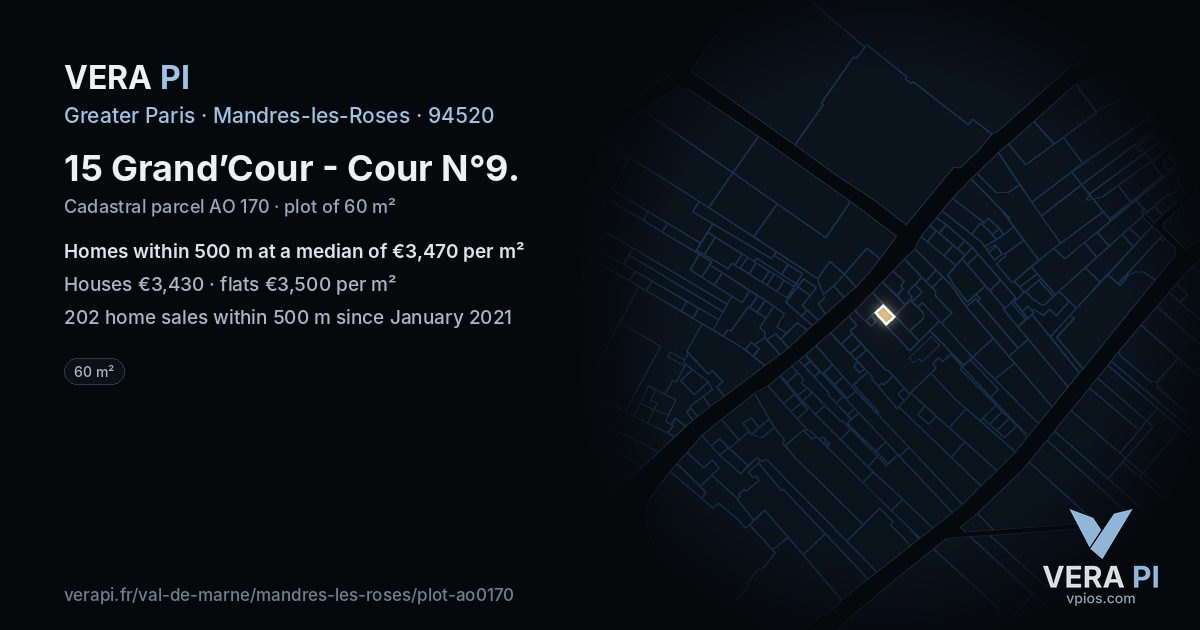 15 Grand’Cour - Cour N°9, Mandres-les-Roses at night – the plot lit, the parcels around coloured by the prices near them
