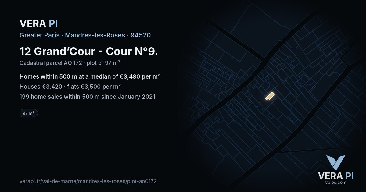 12 Grand’Cour - Cour N°9, Mandres-les-Roses at night – the plot lit, the parcels around coloured by the prices near them