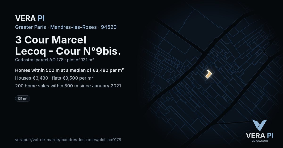 3 Cour Marcel Lecoq - Cour N°9bis, Mandres-les-Roses at night – the plot lit, the parcels around coloured by the prices near them