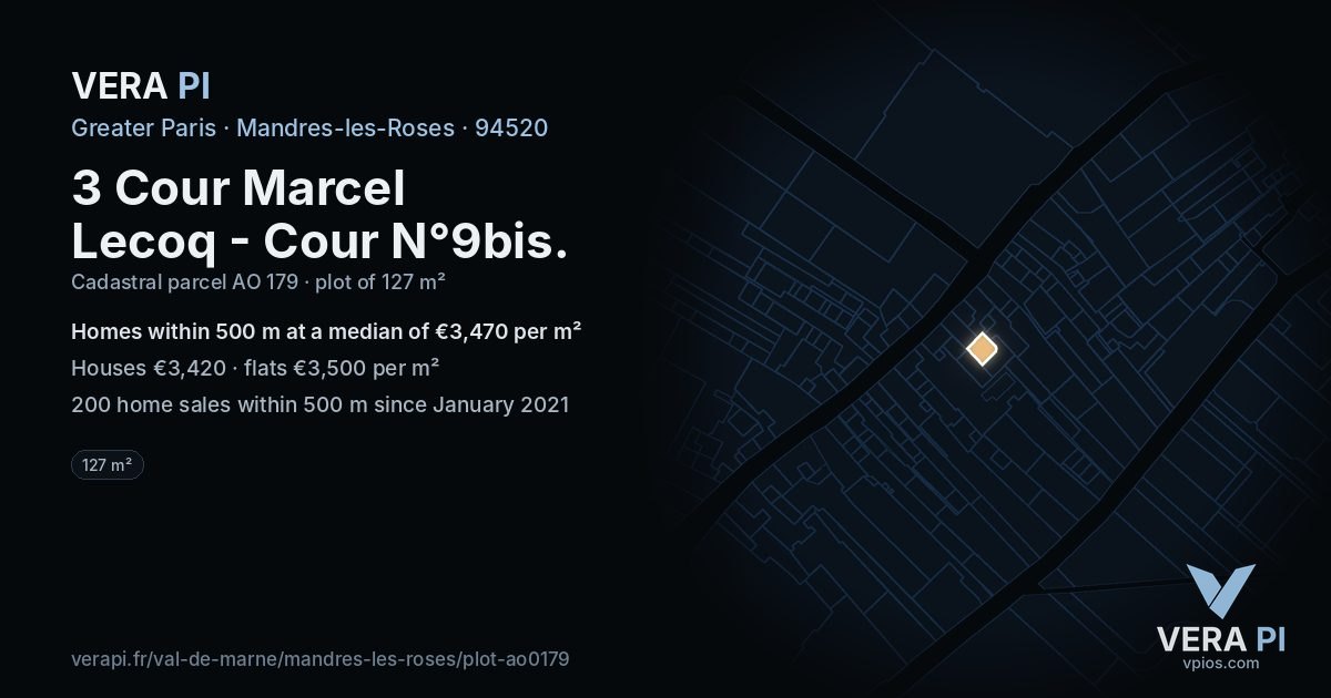 3 Cour Marcel Lecoq - Cour N°9bis, Mandres-les-Roses at night – the plot lit, the parcels around coloured by the prices near them