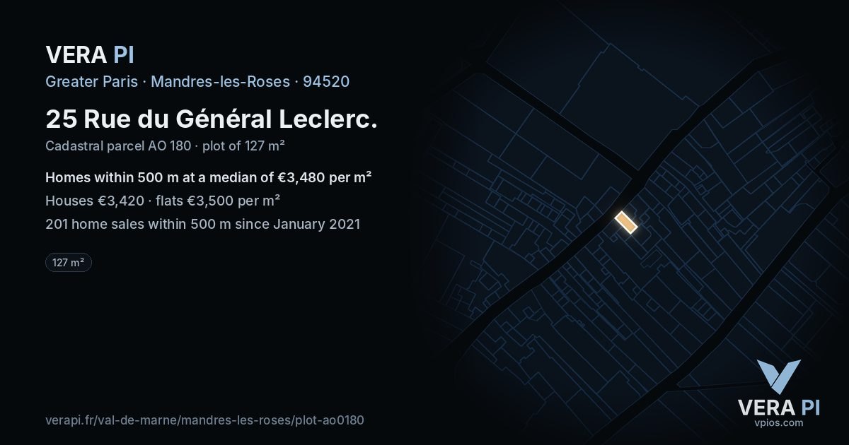 25 Rue du Général Leclerc, Mandres-les-Roses at night – the plot lit, the parcels around coloured by the prices near them