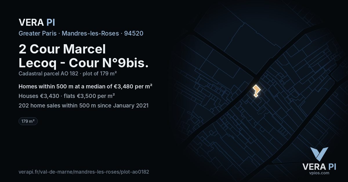 2 Cour Marcel Lecoq - Cour N°9bis, Mandres-les-Roses at night – the plot lit, the parcels around coloured by the prices near them