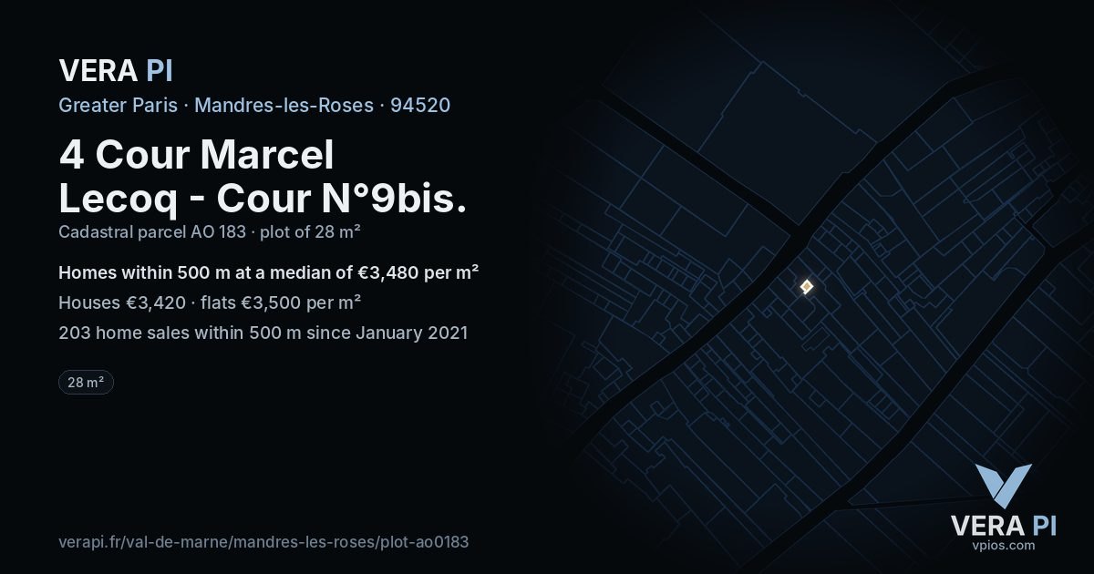 4 Cour Marcel Lecoq - Cour N°9bis, Mandres-les-Roses at night – the plot lit, the parcels around coloured by the prices near them